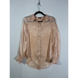 Work Classic Shimmer Sheer Vince Camuto Button Down Shirt Womens Small Peach